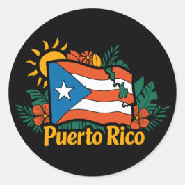 Adesivo Belo Floral Porto Rico Flag Trabalho de arte