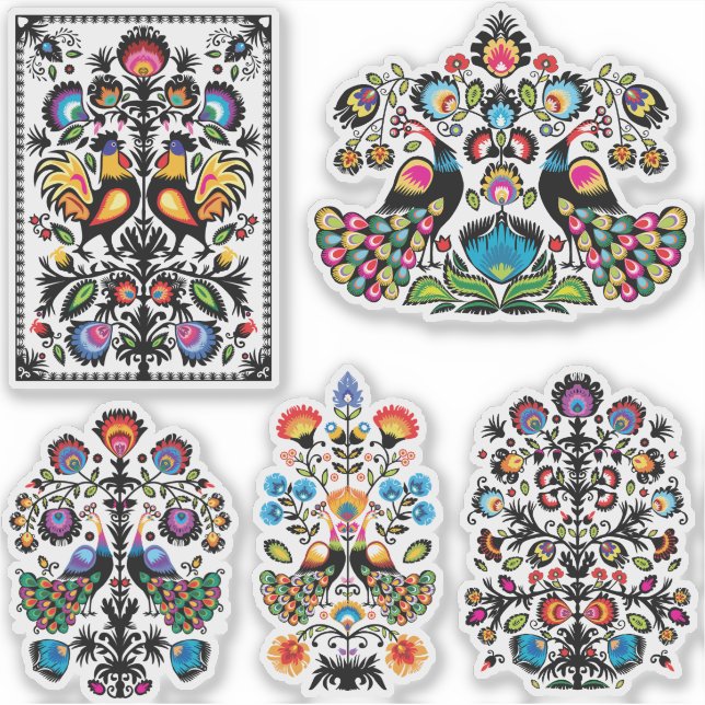 Adesivo Belo folclore polonês Wycinanki conjunto de 5 (Frente)