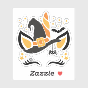 Adesivo Belo Halloween Unicorn Bruxa de Chapéu