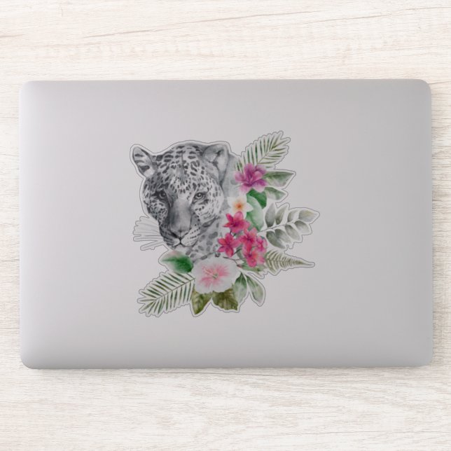 Adesivo Belo retrato da cabeça-leopardo em Watercolor (Computador)