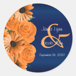 Adesivo Belo Rosa de Laranja e Marinho Casamento Azul