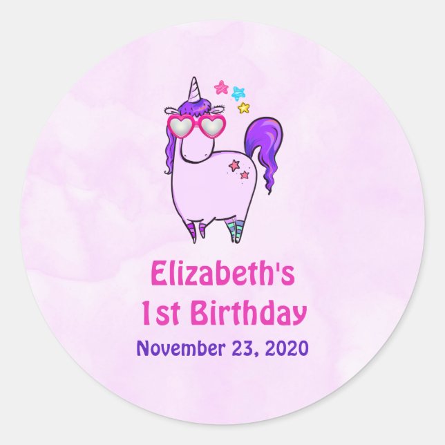 Adesivo Belo Unicórnio em Óculos Formatados pelo Coração A (Frente)