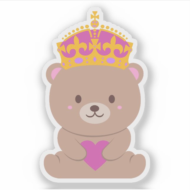 Adesivo Belo Urso da Princesa Real, Rosa-Rosa, Cute Kawaii (Frente)