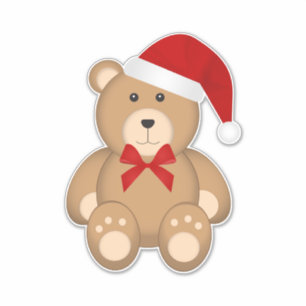 Adesivo Belo Urso de Festa de Natal Vestindo Chapéu de San