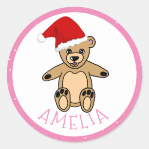 Adesivo Belo Urso de Teddy com Santa Hat Ki Natal