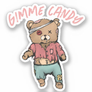Adesivo Belo Urso Rosa Zombie Gimme Candy Halloween