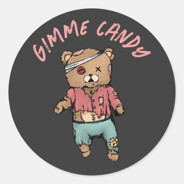 Adesivo Belo Urso Rosa Zombie Gimme Candy Halloween (Frente)