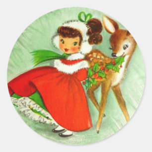 Adesivo Belos Natais vintages Reindeer & Girl