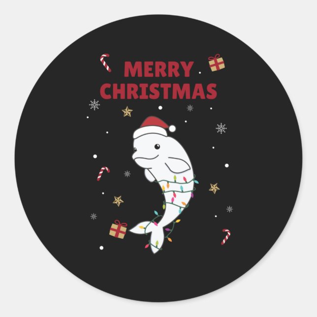 Adesivo Beluga Whale Merry Christmas Winter Animals Whales (Frente)