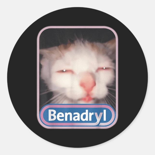 Adesivo Benadryl Meme Cat Benny Cute &amp; Engraçado (Frente)