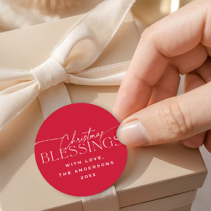 Adesivo Bênçãos de Natal Elegante Tipografia Vermelho Feri