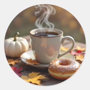 Adesivo Bênçãos de Outono, Café Quente e um Donut