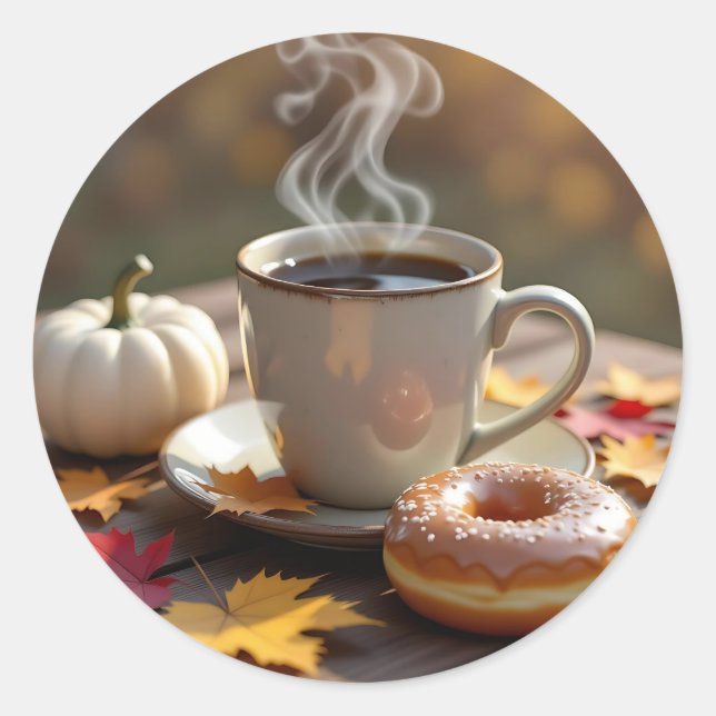 Adesivo Bênçãos de Outono, Café Quente e um Donut (Frente)