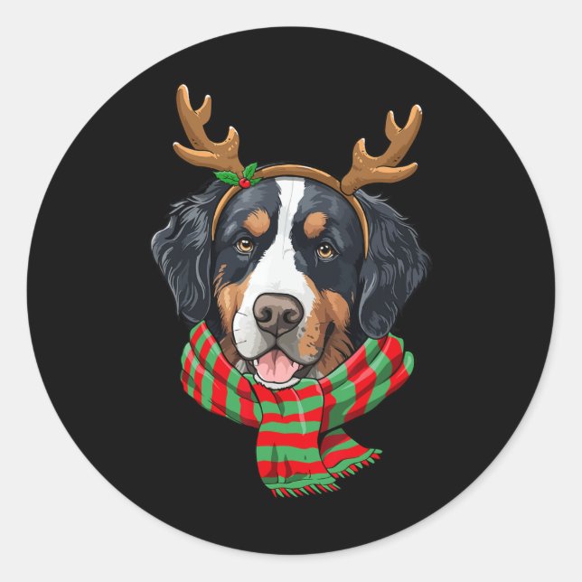 Adesivo Bernese Mountain Dog Reindeer Santa Hat (Frente)