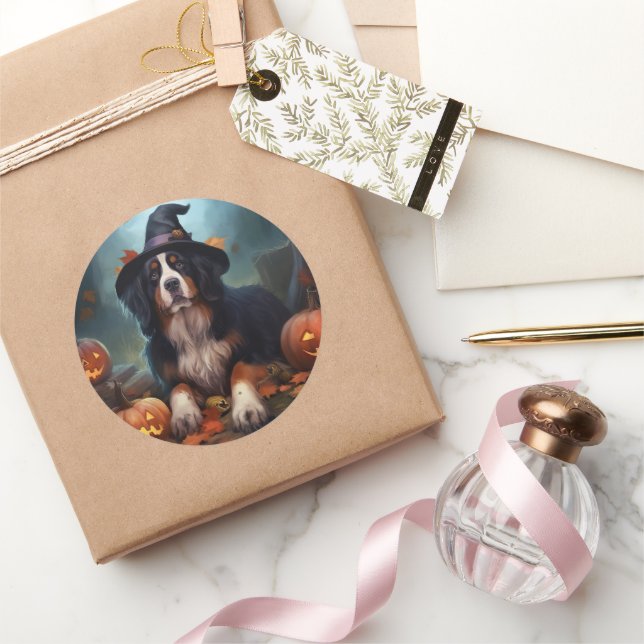 Adesivo Bernese Mountain Pumpkins Halloween Assustado (Presentear)