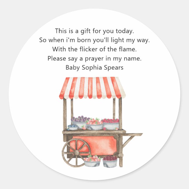 Adesivo Berries baby shower - Prayer candle label (Frente)