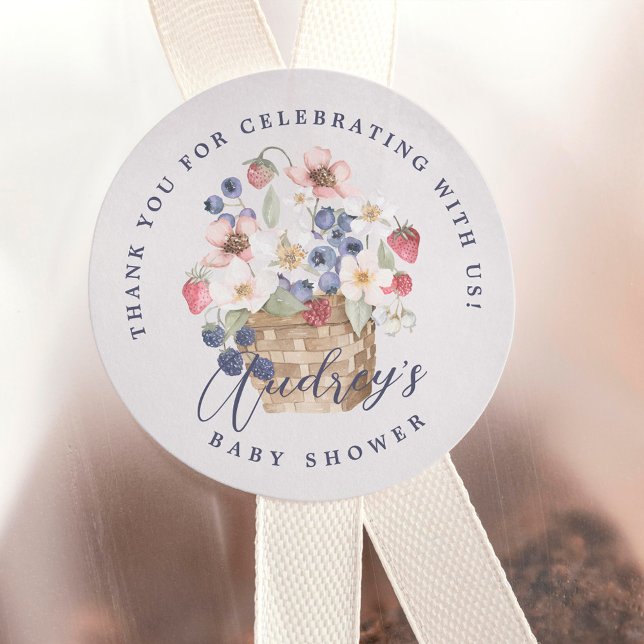 Adesivo Berries, Chá de fraldas Selvagem, Muito Obrigado (Berry Sweet Baby Shower Wild Berries Thank You Classic Round Sticker)