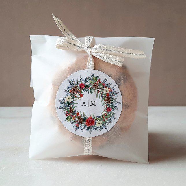 Adesivo Berries de Natal | Casamento de férias monograma (Christmas berries with your monogram)