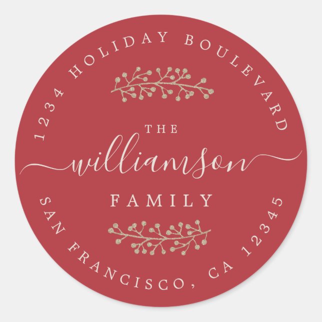 Adesivo Berries Dourados Russos Sprig Red Christmas (Frente)