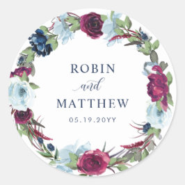 Adesivo Berry, Blue Burgundy Envelope Floral Selo / Favor