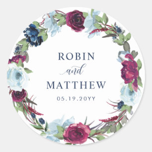 Adesivo Berry, Blue Burgundy Envelope Floral Selo / Favor