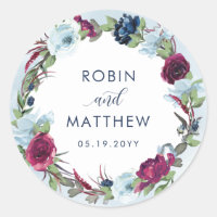 Berry, Blue Burgundy Floral Favor/ Envelope Seal