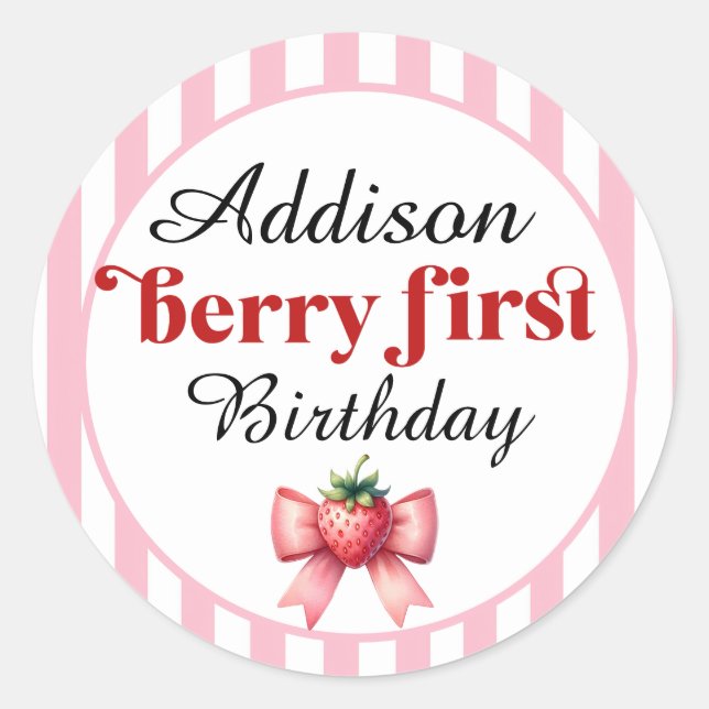 Adesivo Berry First Birthday Strawberry e arco (Frente)