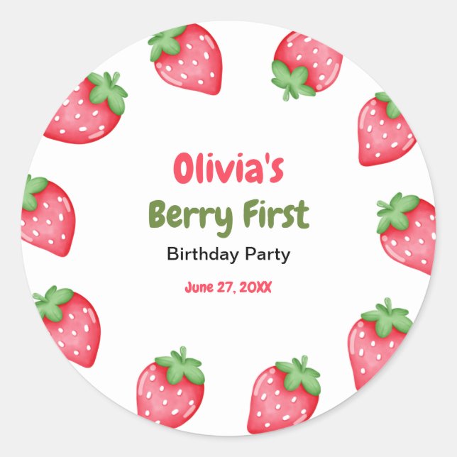 Adesivo Berry First Birthday Strawberry primeiro aniversar (Frente)