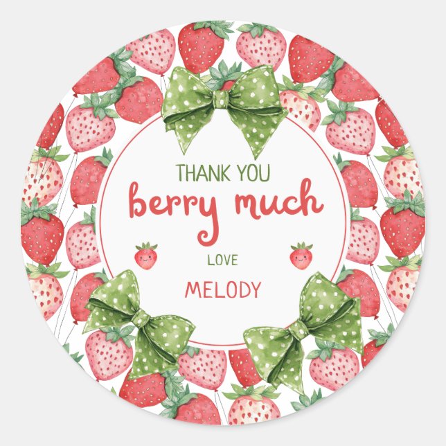 Adesivo Berry First Birthday Strawberry Thank You (Frente)