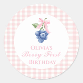 Adesivo Berry primeiro aniversário de mirtilo laço rosa Gi