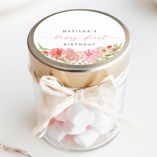 Adesivo Berry Primeiro Verão de Morango 1º Aniversário | (Criador carregado)