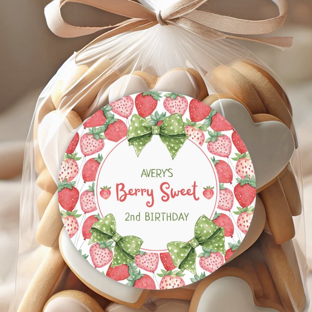 Adesivo Berry Sweet 2nd Birthday Strawberry Party  (Criador carregado)