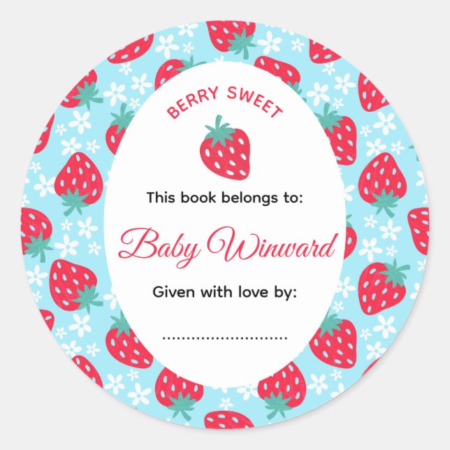 Adesivo Berry Sweet Blue Strawberry Baby Shower (Frente)
