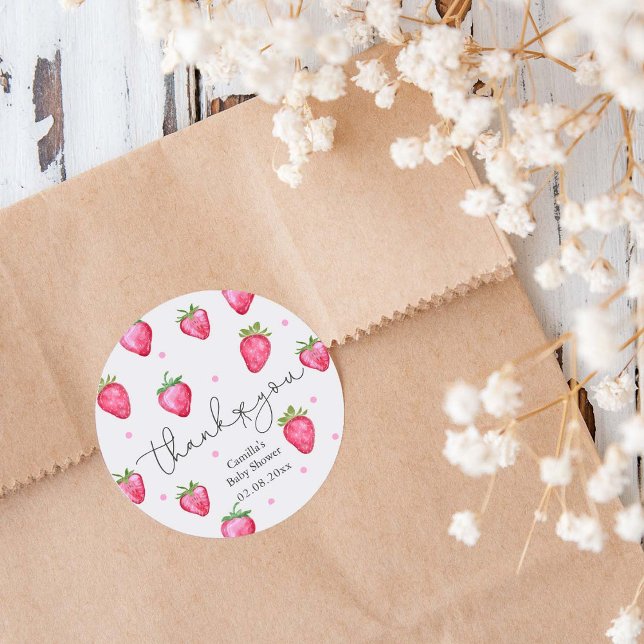 Adesivo Berry Sweet Chá de fraldas Strawberry Obrigado (Criador carregado)