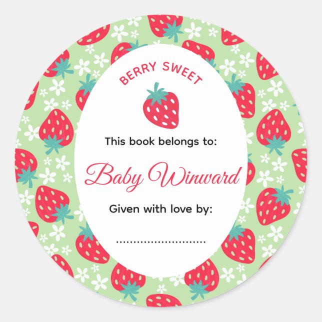 Adesivo Berry Sweet Green Strawberry Baby Shower (Frente)