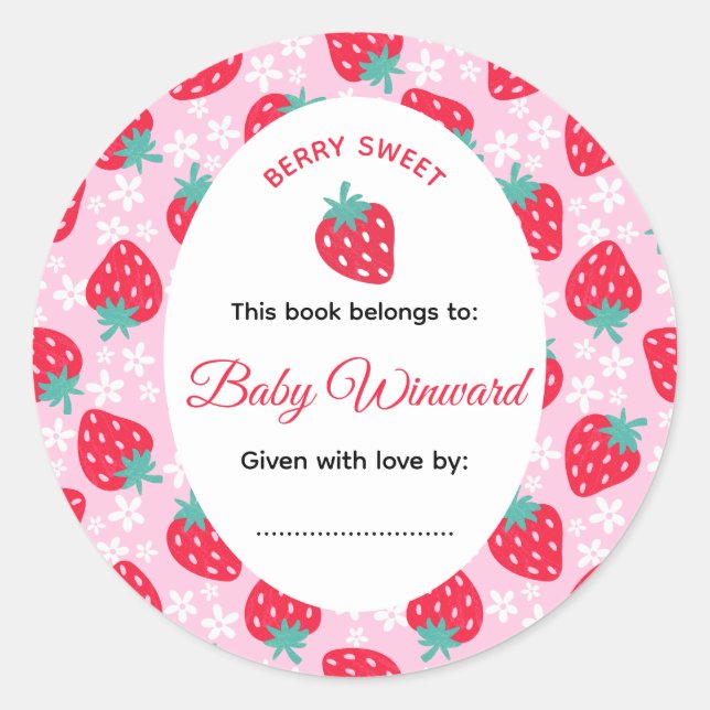 Adesivo Berry Sweet Pink Strawberry Baby Shower (Frente)
