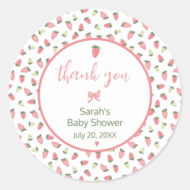 Adesivo Berry Sweet Strawberry Baby Shower Thank You (Frente)