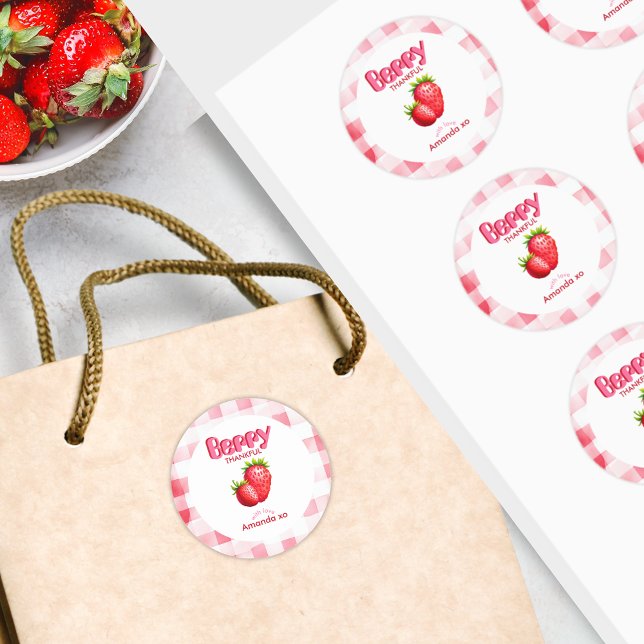 Adesivo Berry Thankful Strawberry Chá de fraldas Favor do  (Baby Shower berry thankful favor sticker gift strawberry sweet gingham party pink red new mother mom)