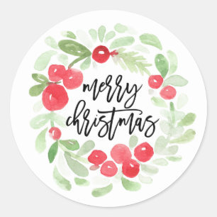 Adesivo Berry Wreath Felry Christmas Watercolor Script