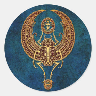 Adesivo Besouro-escaranguejo egípcio alado com Ankh - azul