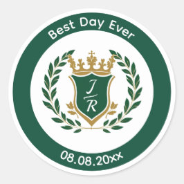 Adesivo Best Day Ever Wedding Monogram Green Gold Crest