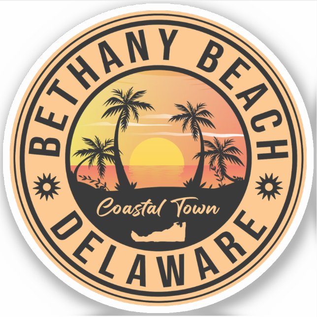 Adesivo Bethany Beach Delaware Palm Trees Retro Sunset 80s (Frente)