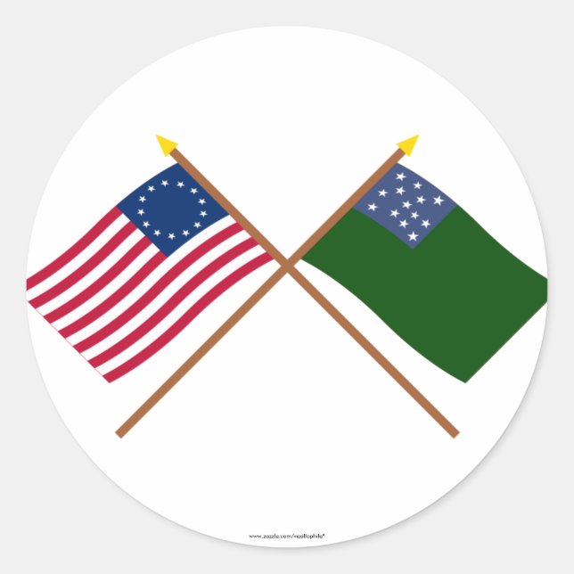 Adesivo Betsy Ross cruzado e Green Mountain Boys Flags (Frente)