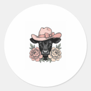 Adesivo Bezerro de Cowgirl Rosa com Peônias Vetor Vintage_