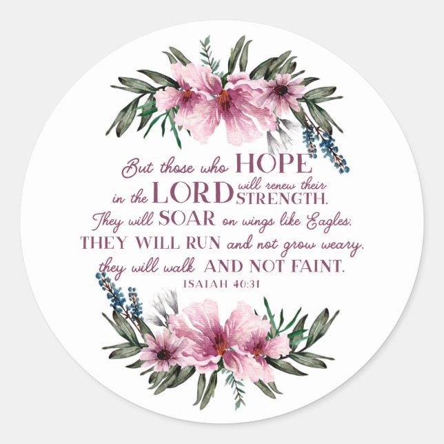 Adesivo Bíblia Cristã Floral Rosa Verse Isaiah 40 (Frente)
