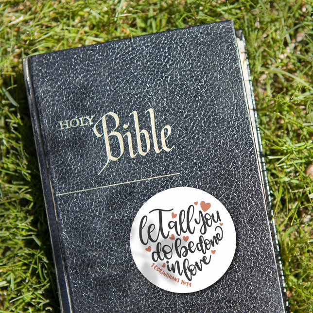 Adesivo Bíblia Cristã Verse ✝️ Coração de Amor (Christian Bible Verse ✝️ Love Heart Design Classic Round Sticker)