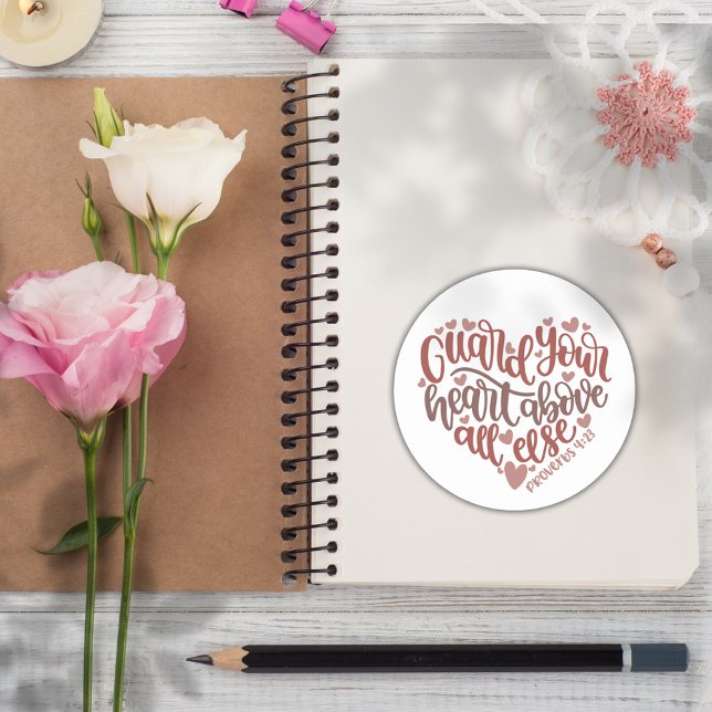 Adesivo Bíblia Cristã Verso ✝️ Guarda Seu Coração (Christian Bible Verse ✝️ Guard Your Heart Classic Round Sticker)