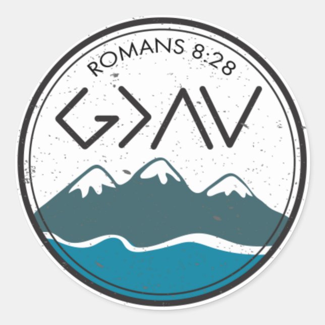 Adesivo Bíblia Cristã Verso Romanos 8:28 Deus é Maior (Frente)