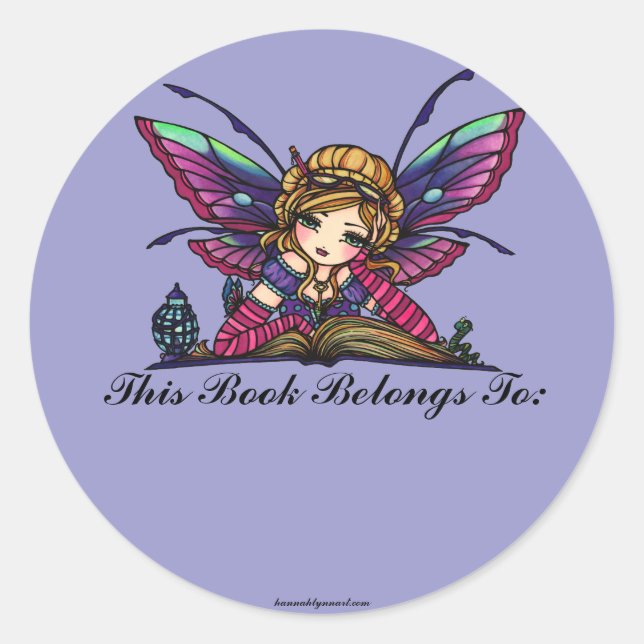 Adesivo Biblioteca do Bookworm Fairy Fantasy Art Bookplate (Frente)