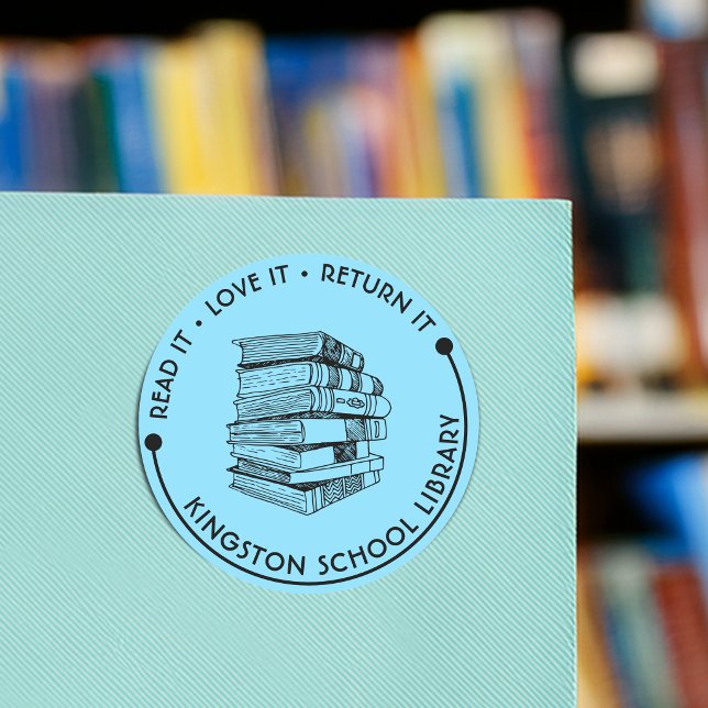 Adesivo Biblioteca Escolar Leia Ame Devolva Customize (School Library Read It Love it Return It Customize Classic Round Sticker)